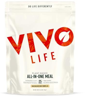 Vivo life - Vegan All-in-One Meal Replacement Shake with 21g Protein, Multivitamins & Minerals, Gut Friendly Bacteria & Electrolytes - 1kg, 25 Servings, Vanilla (1kg, Vanilla)