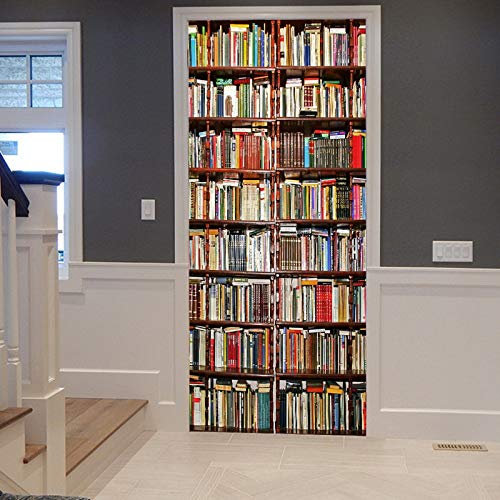 A.Monamour Türtapete Selbstklebend Türfolie Türposter 3D Bücherregal Voller Bücher Arbeitszimmer Szene Drucken Vinyl Folie Türdeko Tapete Wandbild Türaufkleber Türtattoo 77 x 200 cm