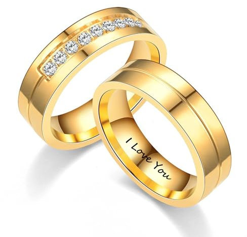Hsumonre Benutzerdefinierte Für Immer Liebe Paar Ringe Zirkonia Gravierte Versprechen Ringe Eheringe Verlobungsgeschenke Titan Edelstahl Golden 6-13# (Gold With CZ, Anpassbar)