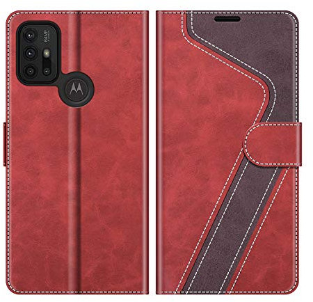 MOBESV Hülle für Motorola Moto G30 Handyhülle, Lederhülle mit Kartenfach, Klapphülle mit Ständer, Flip Case Handytasche Schutzhülle, Modisch Rot
