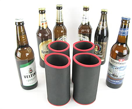 asiahouse24 Flaschenkühler für alle genormten Bierflaschen aus bestem 5-6mm dicken Neopren für Beste Kühlung - Qualitätskühler (4er Set 0,5L Flaschenkühler Schwarz, 0,5L Flasche)
