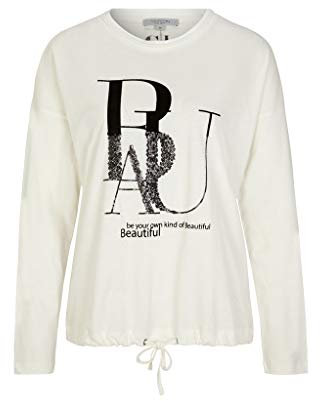 comma Casual Identity Damen Langarmshirt mit Pailletten Light Cream Placed Print 38