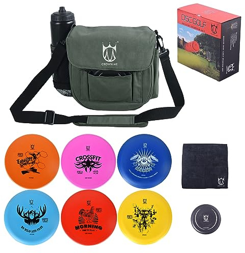 CROWN ME Disc Golf Set, Disc Golf Starter Set,Includes 1pc Bag with Water Bottle Pocket and Accessory Pocket, 2pcs Drivers, 2pcs Mid-Ranges, 2pcs Putters, 1pc Mini Disc Marker and 1pc Towel