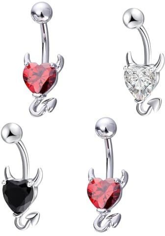 Holibanna Bauchnabelpiercing Herz Teufel Edelstahl 4 Stück Bauchpiercing Schmuck Halloween Körperschmuck Für Frauen Mädchen