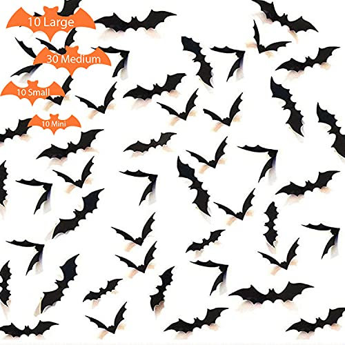 Deco Halloween Decoration Chauve-Souris Autocollants 3D Décorations Intérieure Effrayantes pour Mur, Porte et Fenêtre de Maison – 60 Pieces