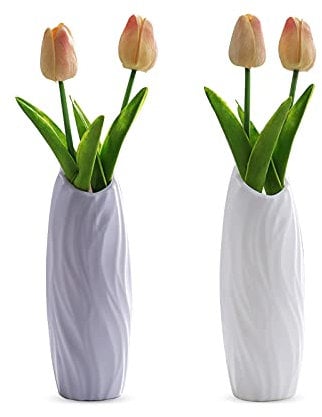 Fyfjur 2 Plastic Vases - Creative, Durable Decorative Vases for Modern Living Room, Office, Wedding Decoration (White, Gray)