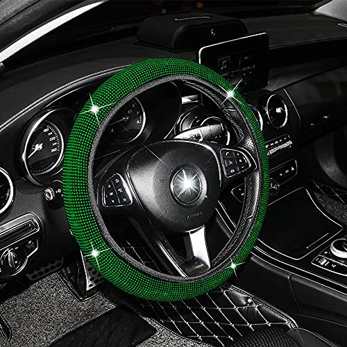 MINGZAIQIPEI Bling Strass Lenkradhülle funkelnder Auto SUV atmungsaktiv Anti-Rutsch Lenkradschutz für Frauen Party Geburtstag Geschenk (grün)