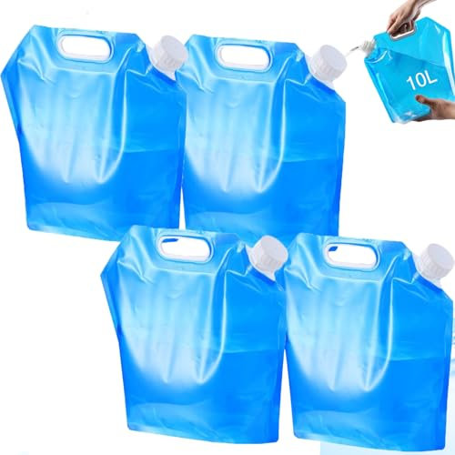 OUOQI 4 Pièces Sac d'eau Pliable Eau,10l + 10l Bidon d'eau Poche d'eau Portable,Eau Potable Conteneur pour Camping Randonnée Pique-Nique, Barbecue