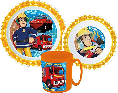 Feuerwehrmann Sam Kinder Geschirr Frühstücksset Kindergarten Besteckset