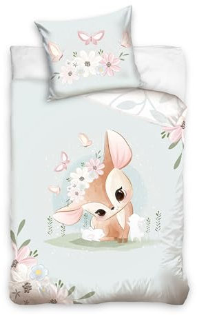Babybettwäsche Kinderbettwäsche 100x135 cm + 40x60 cm Reh 2teilig Baumwolle Öko-Tex Reißverschluss