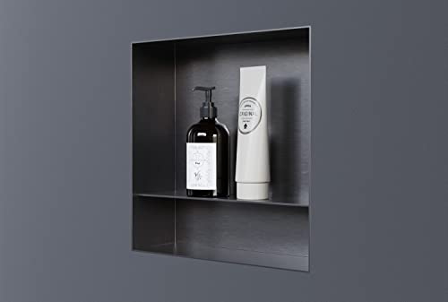 Bernstein Wandnische aus Edelstahl NT303010X randlos mit Ablagefach -30 x 30 x 10 cm Einbauregal, befliesbare Wandnische mit Flexibler Einbau- Ideale Duschablage - Farbe:Gunmetal