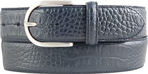 BELTINGER Damen-Gürtel mit Krokoprägung 4 cm | Leder-Gürtel für Damen 40mm Kroko-Optik | Kroko-Muster 4cm mit runder Gürtelschließe | Marine 80cm