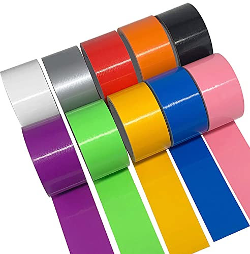 Yur1help Nastro Adesivo Colorato 10 Rotoli, Nastro Isolante Impermeabile, Colorato Nastri Adesivi Includere Bianco Blu Verde Rosso Nero Rosa Arancia Giallo Viola Argento (50mm x 9.1m)
