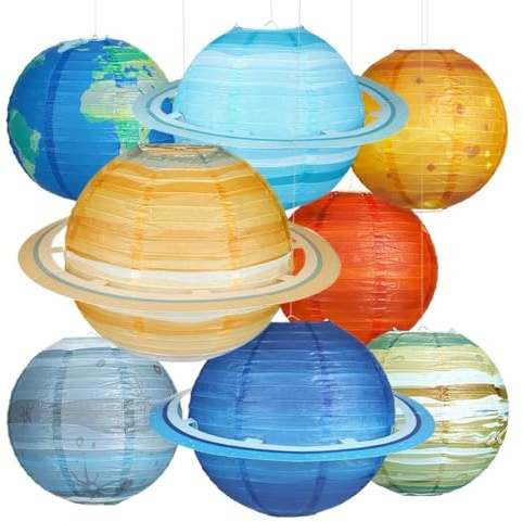 Fontien Papierlaternen mit Planetenmotiv, 30,5 cm, Party-Dekorationen, Sonnensystem, Planeten, Laterne für Kinder, Weltraum, Themenparty, Geburtstag, Raumdekoration, 8 Stück