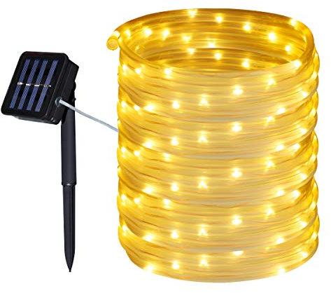 Tuokay, Solar Lichterkette Schlauch Außen, 10m 100 LED 8 Modi Wasserdicht LED Außenlichterkette, Dekorative Beleuchtung für Garten Balkon Pavillon Terrasse Rasen Hof Zaun Deko (Warmweiss)