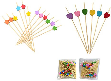 200 palillos de cóctel, palillos de cóctel desechables multicolor, palillos de frutas de madera, palillos de dientes para fiestas, fiestas, regalos, carnaval, cumpleaños, fiestas, cócteles, decoración