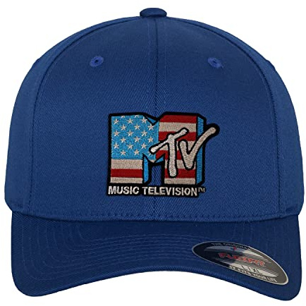 MTV Offizielles Lizenzprodukt American Flag Flexfit Cap (Blau), Klein/Mittel
