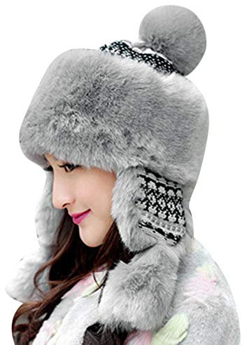 Trappermütze Mongolisch Winter Strickmütze Ohrenklappe Fellmütze Schneedicht Winddicht Wintermütze Flauschig Kuschelig Strickmütze Niedlich Verdickt Damenmütze mit Bommel Damen Mädchen Mütze Outdoor