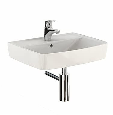 VBChome Lavabo à poser 60 x 45 cm blanc avec trou avec trop-plein - Avec lavabo à encastrer avec meuble sous le lavabo - Montage moderne et facile