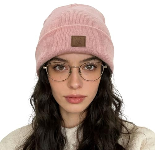 CLAPE Winter Beanie Mütze Herren Leatherpatch Strickmütze Acrylic Trawler Knit Hat Weich Warm Feinstrick Mütze Cuffed Watch Hat
