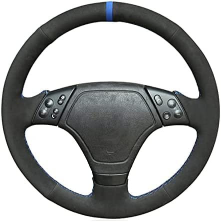 Handgenähter Auto-Lenkradbezug aus schwarzem Wildleder, für BMW 3er E36 1996–2000 E46 1998–2000 Z3 E36 7 1995–1999, rote und Blaue Linie