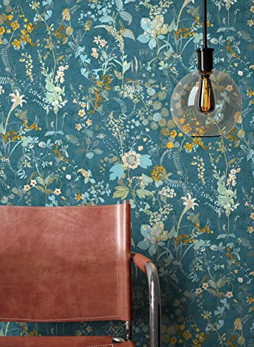 NEWROOM Tapete Türkis Vliestapete Dschungel - Dschungeltapete Floral Petrol Blau Blumen Blätter Blumentapete Tropisch Mustertapete inkl. Tapezier-Ratgeber