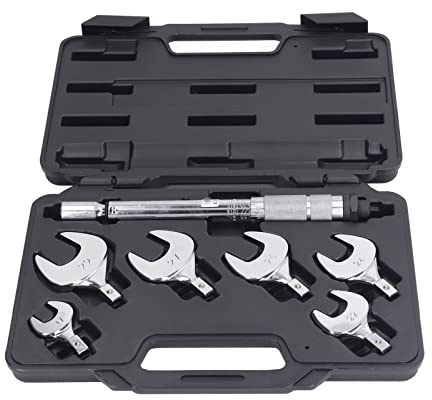 Focket Juego de llaves dinamométricas, llave dinamométrica ajustable para herramientas de reparación de aire acondicionado con 6 cabezales de llave, ahorro de esfuerzo, juego de llaves de pie de