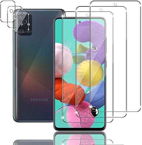 Ljietr 3+3 Stück Schutzfolie für Samsung Galaxy A51 Panzer Schutz Glas, 3 Panzerfolie und 3 Kamera Schutzglas, HD Displayschutzfolie, 9H Härte für Samsung Galaxy A51