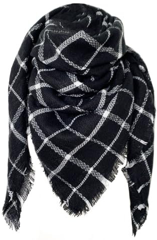 FIFTHAVE Écharpe Femme Homme Châle Cachemire Ecossaise Mode Ponchos Plaid Foulards Automne Hiver Oversize Cape Glands Scarf Carreaux Chaud Carrée Souple Étole Couvertures Noir 03