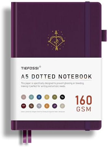 TIEFOSSI Bullet Dotted Journal, 160 g/m², auslaufsicheres, dickes Papier, Sternbild-Punktnotizbuch, Schütze-Tagebuch für Frauen, 256 nummerierte Punktrasterseiten