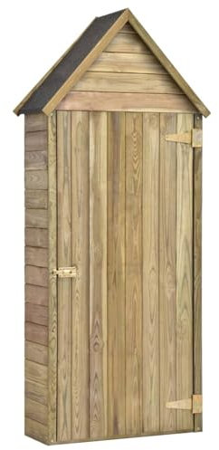 Gecheer Garten-Geräteschuppen Gerätehaus Gartenhaus Mit 4 Ablageflächen,Geräteschrank Gartenschrank Schuppen 69,5 x 32 x 178 cm (B x T x H) aus Imprägniertes Kiefernholz Einzeltür-Design Natur