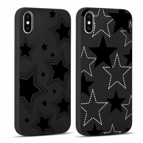 Yoedge 2 Stück Handyhülle für iPhone X/iPhone XS Hülle 5,8, Stern Muster Design Frauen Mädchen Aesthetic Kawaii Motiv Handyhülle Dünn Weich Schwarz Silikon Slim TPU Stoßfest Schutzhülle für iPhone XS