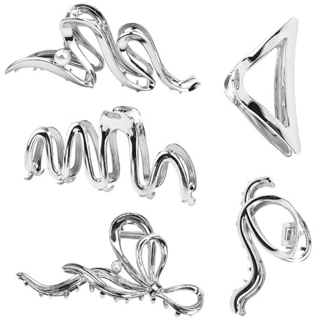 ZACUDA 5 Stück Große Haarklammer Silber Haarklammer Metall Haarspangen Rutschfeste Haarschmuck Damen Haarspange Haarspangen für dickes Haar Dünnes Haar