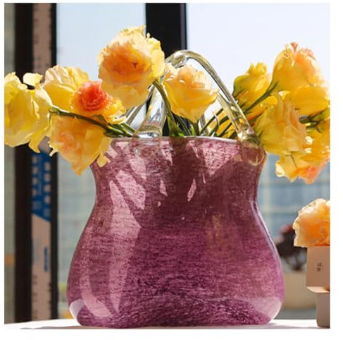 Vase Taschenform Glas, Mit Blasen Vase In Taschenform Transparente GeldböRse, FüR Zuhause, Hochzeit, Schreibtisch Dekor,Purple