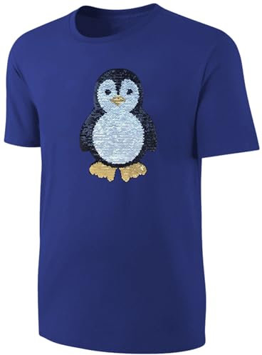 Kinder Pinguin Wendepailletten T-Shirt - Streichel-Shirt Blau Größe 110