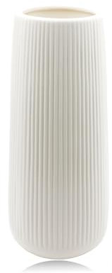 Vaso in Ceramica Bianco per Erba della Pampa - 7,87 Pollici, Alto Smalto a Coste, Moderno Decorativo per Fiori Freschi e Secchi, Stile Boho per Casa, Soggiorno, Tavolo da Pranzo