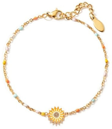 Loomify Damen Armband Silber 925, Sonnenblume Armband Frauen Emaille Vergoldet Armband Verstellbar, 15.5+4.5cm