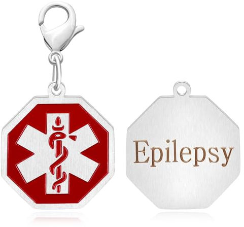 Tobestu YA4677 Schlüsselanhänger mit medizinischem Symbol, für Damen und Herren, Platin/vergoldet, achteckig, Rot, Weiße Epilepsie, Einheitsgröße