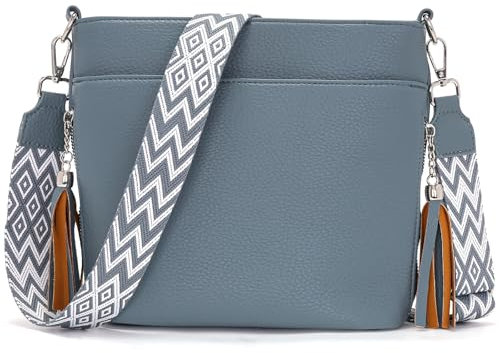 Paigtes Umhängetasche Damen Mittelgroß Handtasche Damen Klein Crossbody Bag Leder PU Tasche Blau