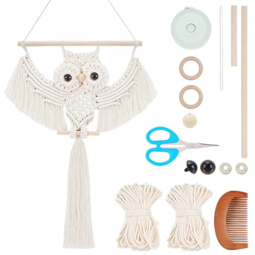 ACRNIGHEET DIY Eule Makramee Kit mit Anleitung Handgemachte weiße Eule hängende Ornament Boho handgewebte Makramee Herstellung Kits für Heimdekoration DIY Eule Strickset Makramee Eule Tapisserie