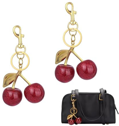 Cosmeria 2 Stück Kirsch-Schlüsselanhänger, Modischer Taschen- oder Schlüssel-Accessoire, Personalisierter Bag Charm, Geschenk für Frauen