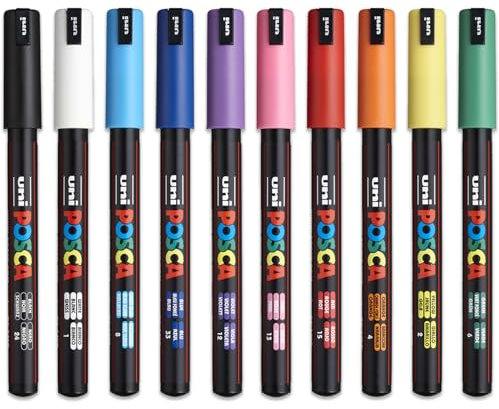 Posca PC-1MR Water Based Permanent Marker Paint Pens - Pack of 10-0.7mm Nib