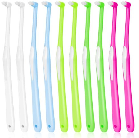 OFFCUP Tuft Zahnbürste, 10 Stück Einbüschelbürste Weich Kleine Zahnbürste, Compact Interdental Zahnbürste gründliche Kieferorthopädische Zahnbürste für Zahnspangen und Brücken Detail Reinigung,Bunt