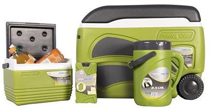 Vango Pinnacle Wheelie Cool Box 45L - 100 Hours - 5 Piece Set for Picnics, Camping, Parties