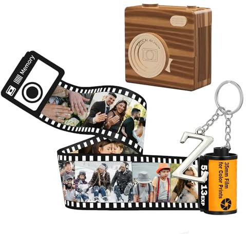 JPHCHSC Personalised Camera Film Roll Keyring, With Keyring Letter And Wooden Camera Packaging Box, Mini Keychain, Gifts For Dad, Mom, Husband, Wife, Couple, Friends, Birthday, Wedding