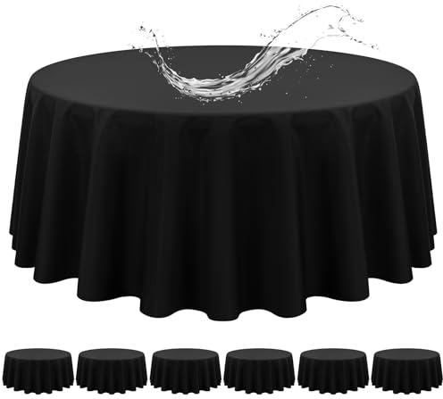 6 Stück Tischdecke Schwarz, 229 cm Tischdecken, Wasserabweisend Polyester Schwarze Tischdecke für Runde Tische, Wasserabweisend Tischdecke Rund für Party, Hochzeit, Essen