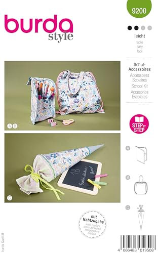 burda Schnittmuster-Set #9200 Kinder Schulstart Stiftemäppchen, Turnbeutel und Schultüte