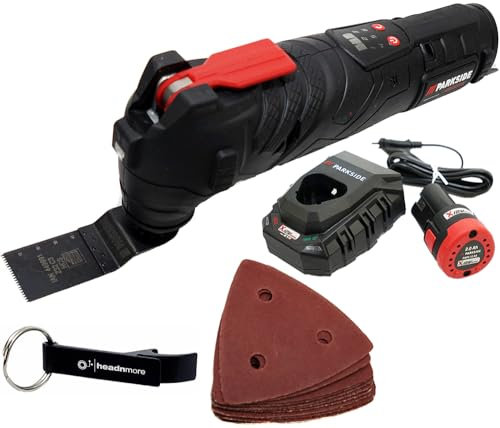 HEADNMORE® Parkside Performance PPMFWA 12 A1 Herramienta multifunción con batería de 12 V + llavero HEADNMORE® (batería 2 Ah)