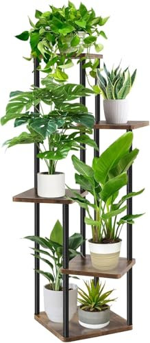 KAHEIGN 5 Niveles Soporte para Plantas de Interior, 106CM Alto Estante para Plantas de Exterior Expositor de Madera para Plantas para Patio Balcón Boho Hogar Jardín Plantas Maceta Decoración (Negro)