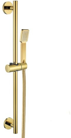 Barre de douche coulissante réglable en hauteur avec tuyau de douche haute pression 63,5 cm en acier inoxydable finition dorée